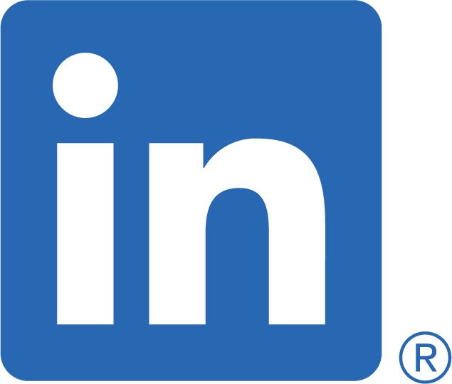 A blue rounded rectangle with the letters i and n, the linked in logo